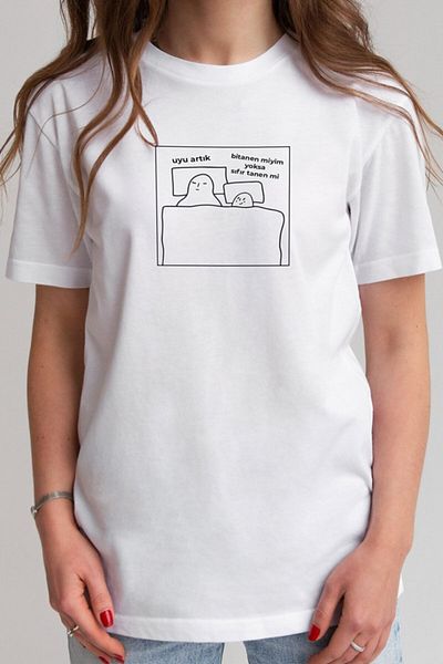 STUFF İSTANBUL Sleep Now Funny Quote Εκτυπωμένο Unisex λευκό μπλουζάκι δώρου