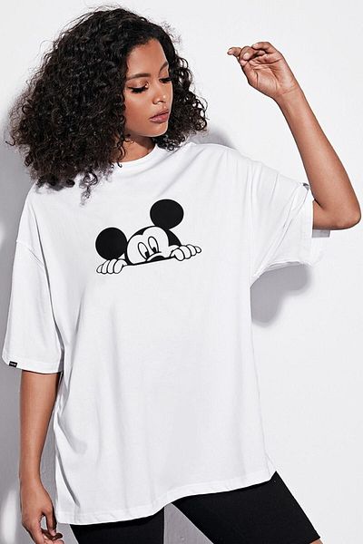 Pasage Λευκό μπλουζάκι Azurco Oversize Mickey με στάμπα