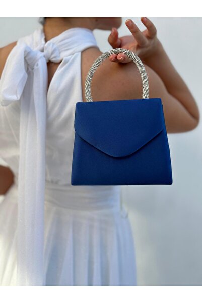 Sh Poly Темно-синя атласна сумочка через плече з камінцями для вечірнього вбрання