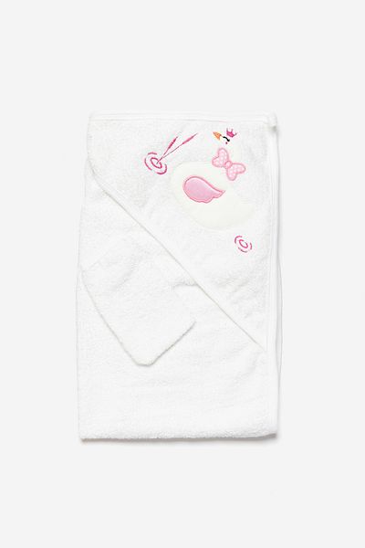 BEREKET BABY 75x75 cm Ecru and Pink Baby Bath Towel