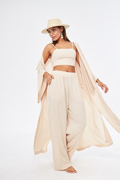 GIA - ART 3 Piece Kimono Bustier Set - Bone Color, Lower-Upper Set (MEDINE SILK)