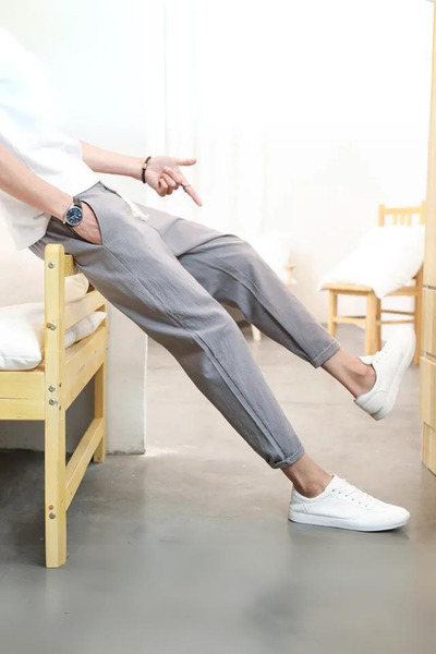 YAKAMEL High Waist Flexible Woven - Gray High School Boy Men's School Pants