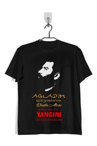 MarkaMeye Ahmet Kaya Ağladım Baskılı Kısa Kol Bisiklet Yaka Siyah Erkek T-shirt