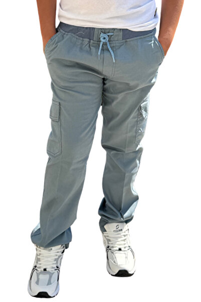 YAKAMEL Erkek Komando Cepli Eşofman Beli Regular Yüksek Bel Mavi Çocuk Okul Pantolonu