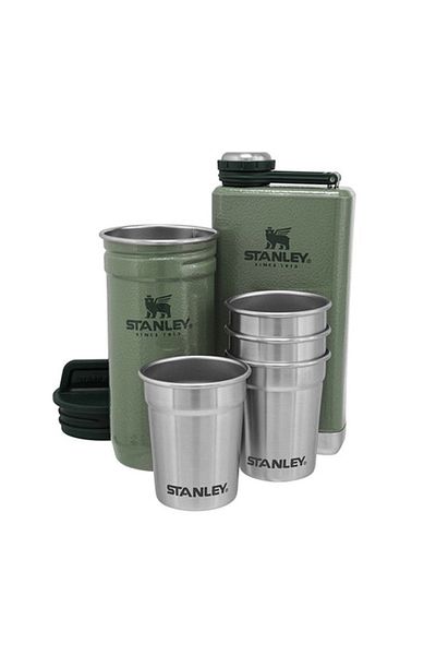 Stanley Adventure Steel Shot Gray Glass and Green Flask Set