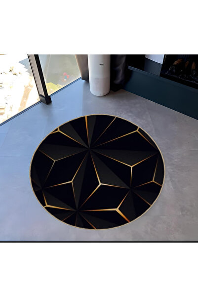 Rugs Modern Halı Shape Koleksiyonu Yuvarlak Siyah Sarı Desenli Dokuma Taban H...