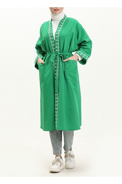Lavanta Tekstil Λινό Hijab Kimono - Λεπτομέρεια κεντήματος