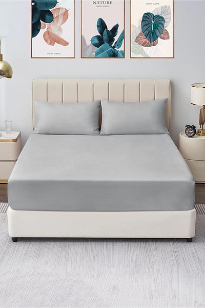 CASPARA طقم ملاءة مطاطية مزدوجة 180x200 - 2 كيس وسادة مقاس كبير