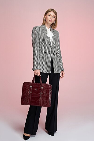 deridense Women's Briefcase Laptop Bag Claret Red Crocodile