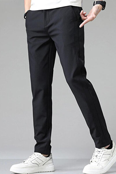 YAKAMEL Erkek Lise Boy Regular ve Rahat Kalıp Yüksek Bel Cepli Dokuma Kumaş Premium Siyah Okul Pantolonu