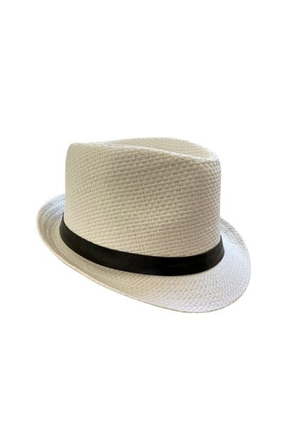 artı bir bodrum Λευκό ψάθινο καπέλο Fedora