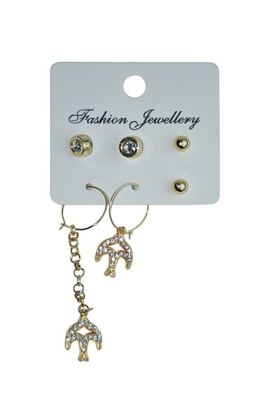 artı bir bodrum Earring Set with Stones and Fish Pattern