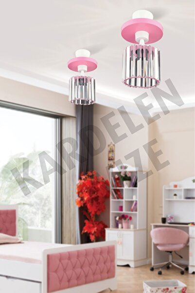 Genel Markalar Kardelen Pembe Tekli Tepsi Kristal  Taşlı Aşağı Bakan Lüks Avize