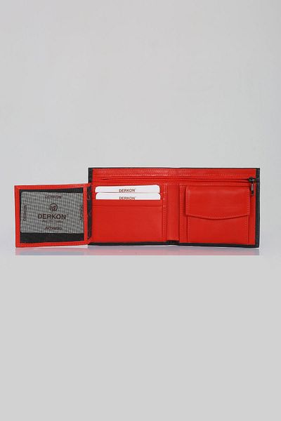 DERKON Flat Genuine Leather Men's Wallet with Zipper Detail