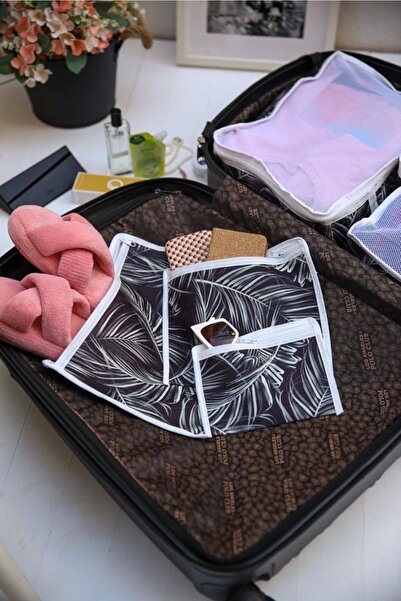 Neptün Life 6 Lı Valiz Düzenleyici Seyahat Bavul Organizeri Lüx Palmiye Desen