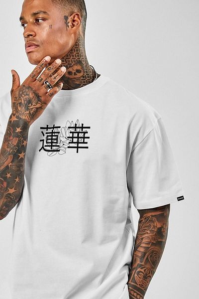 Pasage Marecash Oversize Λευκό T-shirt με εκτύπωση Lotus Japan