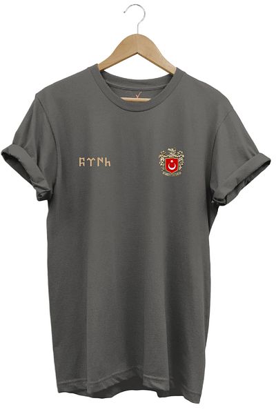 WİDİ Τουρκικό Bozkurt με στάμπα Bozkurt Σύμβολο Τουρκίας και Τουρκικής σημαίας Wolf Regular Fit 100% βαμβακερό γκρι μπλουζάκι