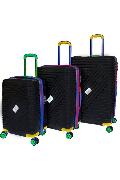 Vayomy Colors Pp Line Kabin Orta Büyük Boy Siyah 3'lü Valiz Seti Kırılmaz 2 Y...