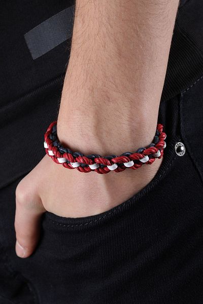 MRHERO Men's Red White Rope And Genuine Leather Mixed Braid Handmade Leather Bracelet_mh028