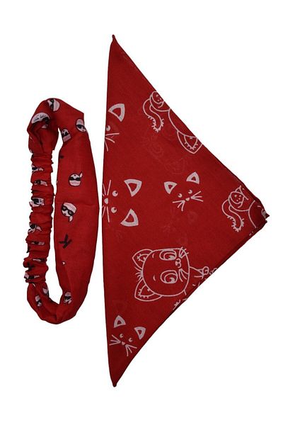 YELPAZE DÜNYASI Cat Patterned Square Bandana and Elastic Parachute Bandana Set