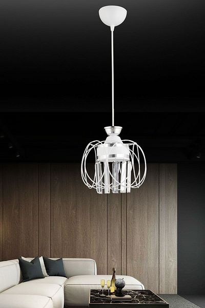 KARDELEN AYDINLATMA AVİZE Pendant Lamp Tray White Single Sapphire Chrome Crystal Stone Downward Facing Luxury Chandelier