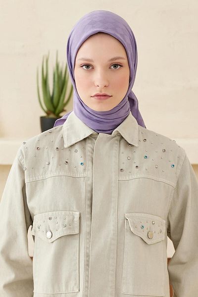 Qef Daisy Pattern Modal Jacquard Scarf Lilac