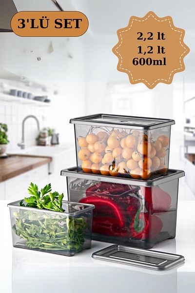 Espas Home Anthracite Rectangular Storage Container - 3-Piece Jolly Set