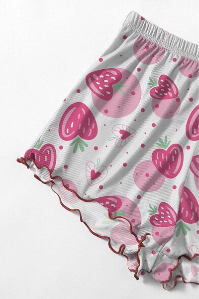 PEMBİŞ HOMEWEAR Angelina Ribbed Strawberry Heart Shorts Set