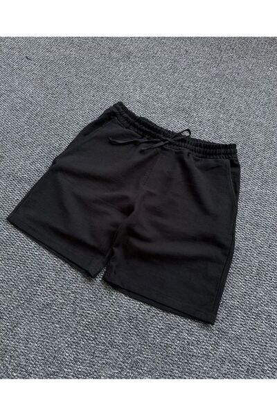 hoz fashion ERKEK SİYAH HAM KETEN BEL LASTİKLİ ŞORT