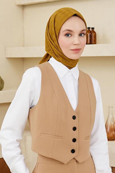 Qef Daisy Pattern Modal Jacquard Scarf Mustard