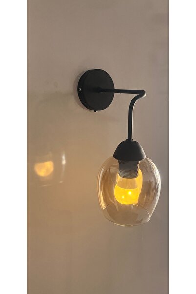 gaziantepavize Milano Bal Camlı Siyah Metal Modern 2 Adet Pilli Aplik - Özel Tasarım Lamba ve Pil Dahildir