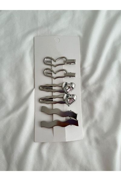 Planet Butik 6-Piece Metal Buckle Set - Heart Design with Stone Detail