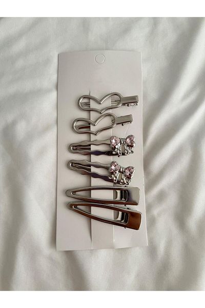 Planet Butik 6-Piece Metal Buckle Set - Ribbon with Stone Detail