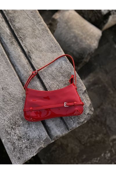 NİSSEA Geantă retro Bagette din piele roșie pentru femei