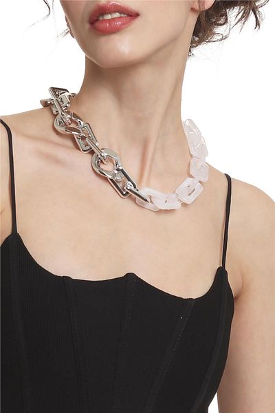 LABALABA Women's Thick Chain Form White & Silver Color Acrylic Design Necklace