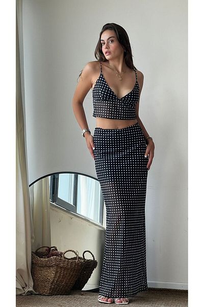 Valeur Black Polka Dot Skirt Crop Set