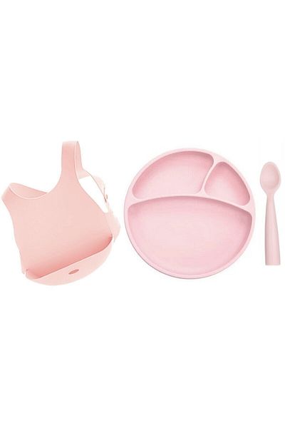 OiOi Pink Nutrition Set (apron+plate+spoon)