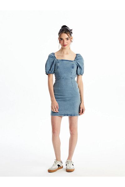 LC Waikiki Square Neck Short Sleeve XSIDE Women's Jean Dress