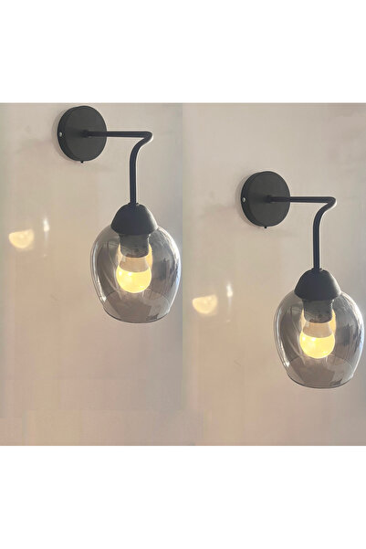 gaziantepavize Milano Füme Camlı Siyah Metal Modern 2 Adet Pilli Aplik - Özel...