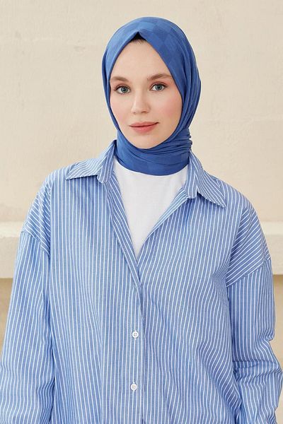 Qef Dama Pattern Modal Jacquard Shawl Blue