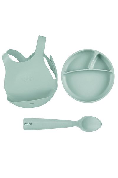 OiOi River Green Nutrition Set (apron+plate+spoon)