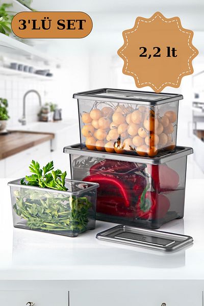 Espas Home Anthracite Rectangular Storage Container - 3-Piece Jolly Set