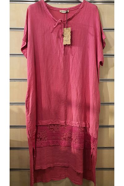 Park Moda 16029 Rochie din in italiană cu detaliu din dantelă