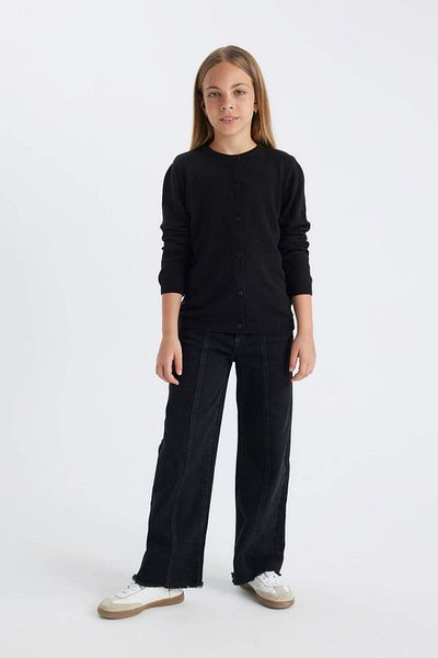 DeFacto Black Knitwear Girl's School Cardigan - Crew Neck