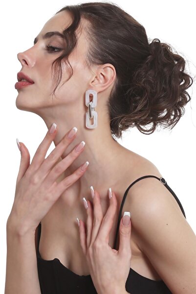 LABALABA أقراط نسائية بتصميم سلسلة سميكة باللونين الأبيض والفضي