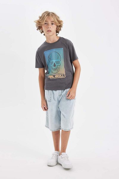 DeFacto Boys' Oversize Fit Crew Neck Gradient Printed Short Sleeve T-Shirt Z6358a623sm