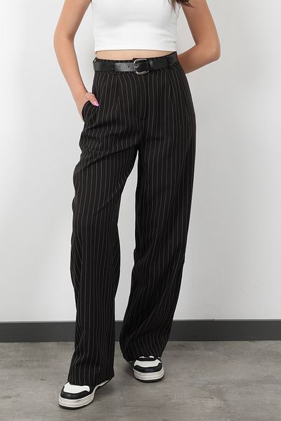 GİYSA Women's Striped Belted Double Collet Pants