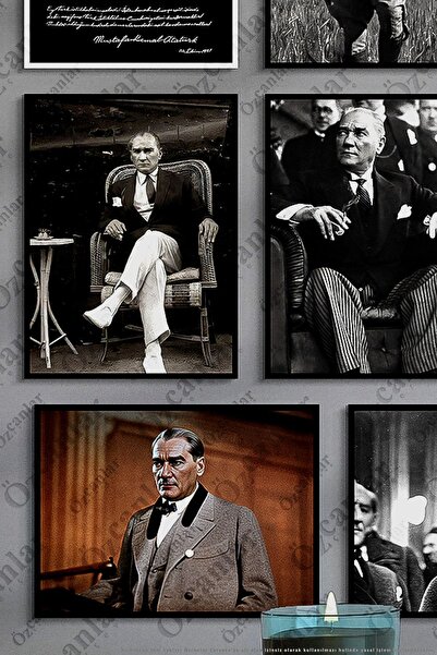 ÖZCANLAR ÇERÇEVE Atatürk Çerçevesiz Çerçeve Görünümlü Atatürk Fotoğrafları 13 Parça Mdf Tablo Seti Atatürk Imzası