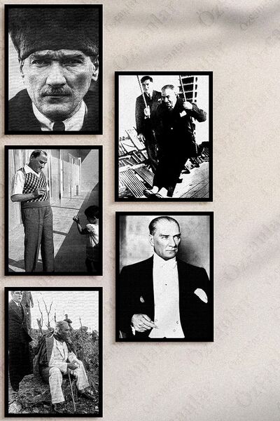 ÖZCANLAR ÇERÇEVE Çerçevesiz Çerçeve Görünümlü Atatürk Fotoğrafları 12 Parça Mdf Tablo Seti Çoklu Baskı Seti Mdf Baskı