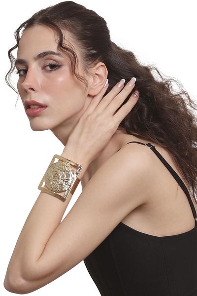LABALABA Women's Lacquer Gold Color Plated Adjustable Open Band Framed Geometric Figured Bracelet